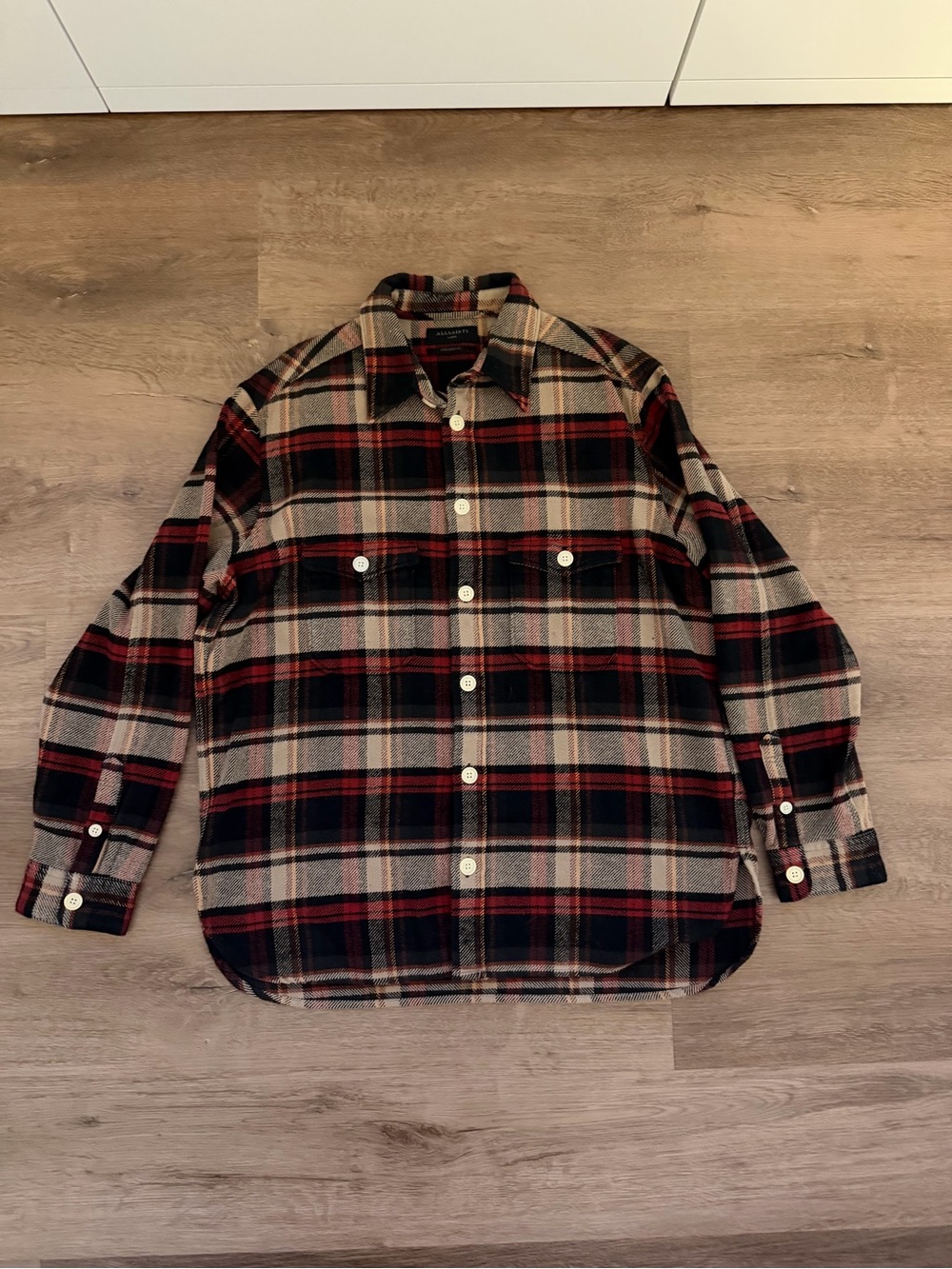 AllSaints Plaid Shirt in Red, Black & Cream